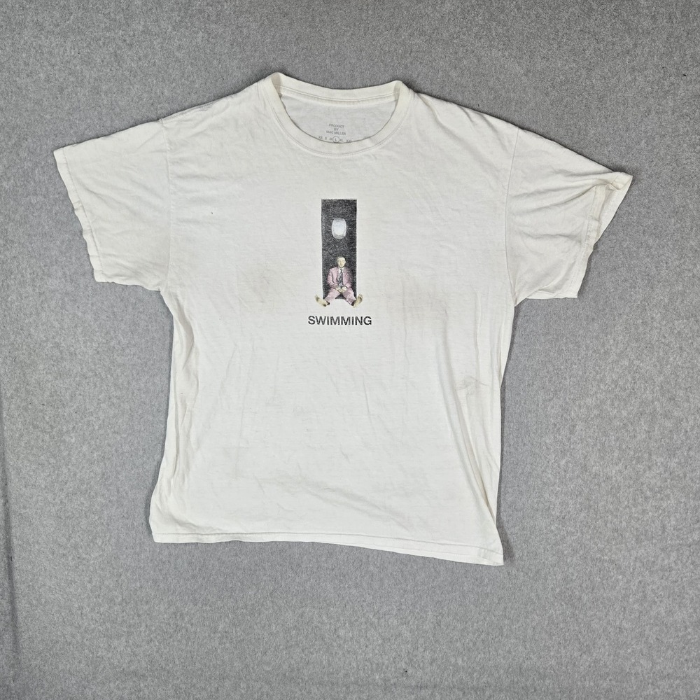 Mac Miller Men Shirt L White Swimming Album Art Logo Short Sleeve READ